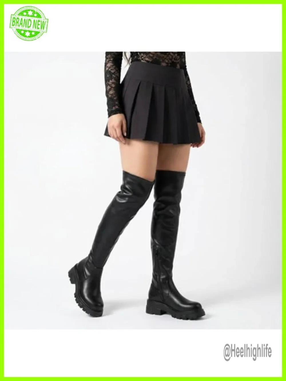 Thigh High Boots Over The Knee Platform Lug Sole Chunky Heel Faux Leather